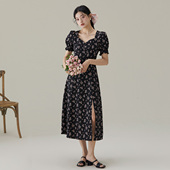 more2025夏季 新款 法式 one 泡泡袖 连衣裙女气质碎花雪纺裙子高级感