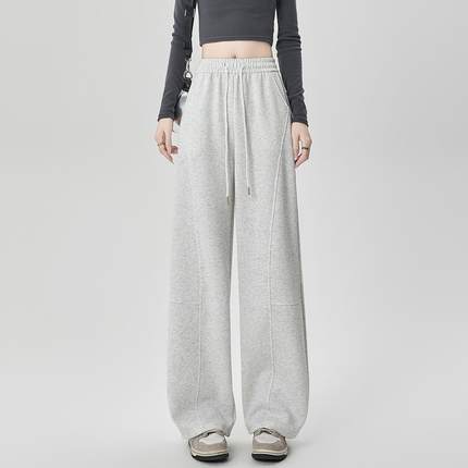one more弯刀运动裤卫裤女2025新款显瘦直筒裤垂感拖地休闲阔腿裤