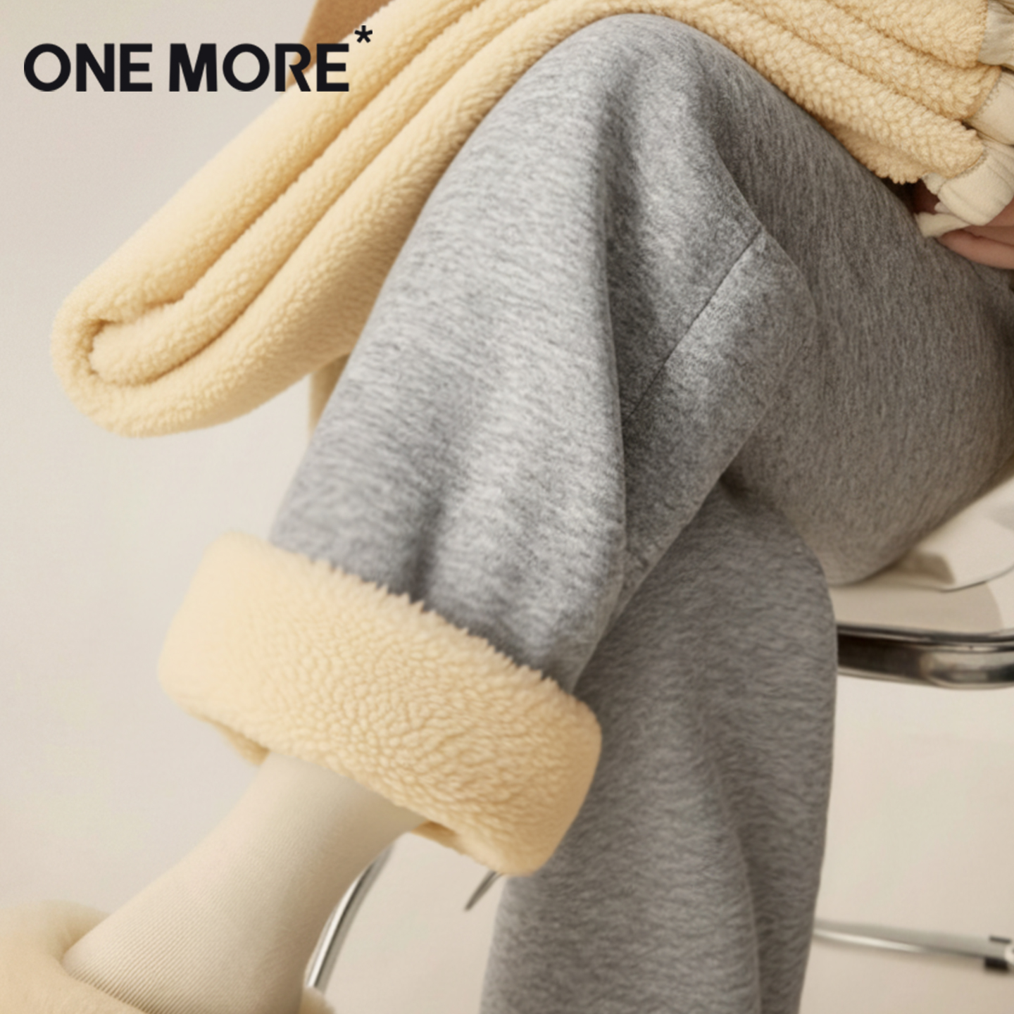 onemore加厚羊羔绒束脚裤