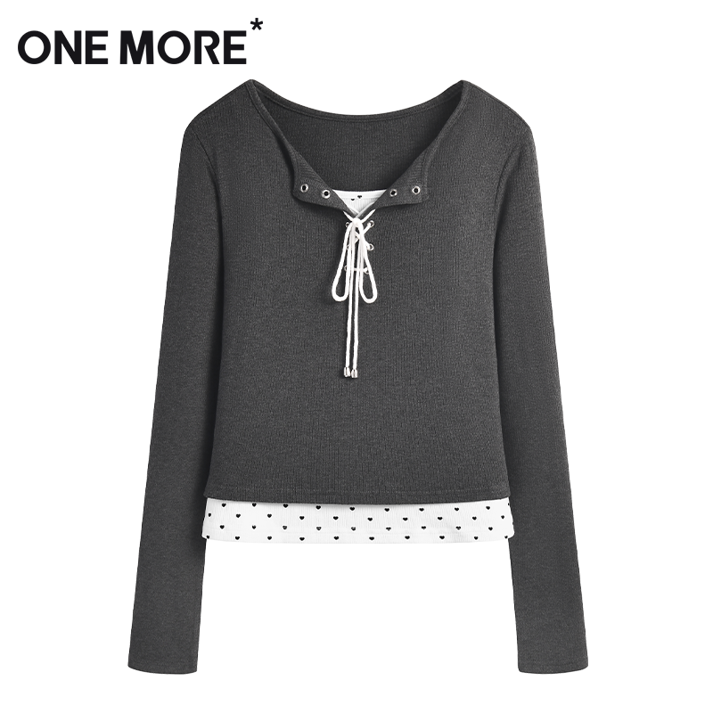 onemore假两件绑带T恤