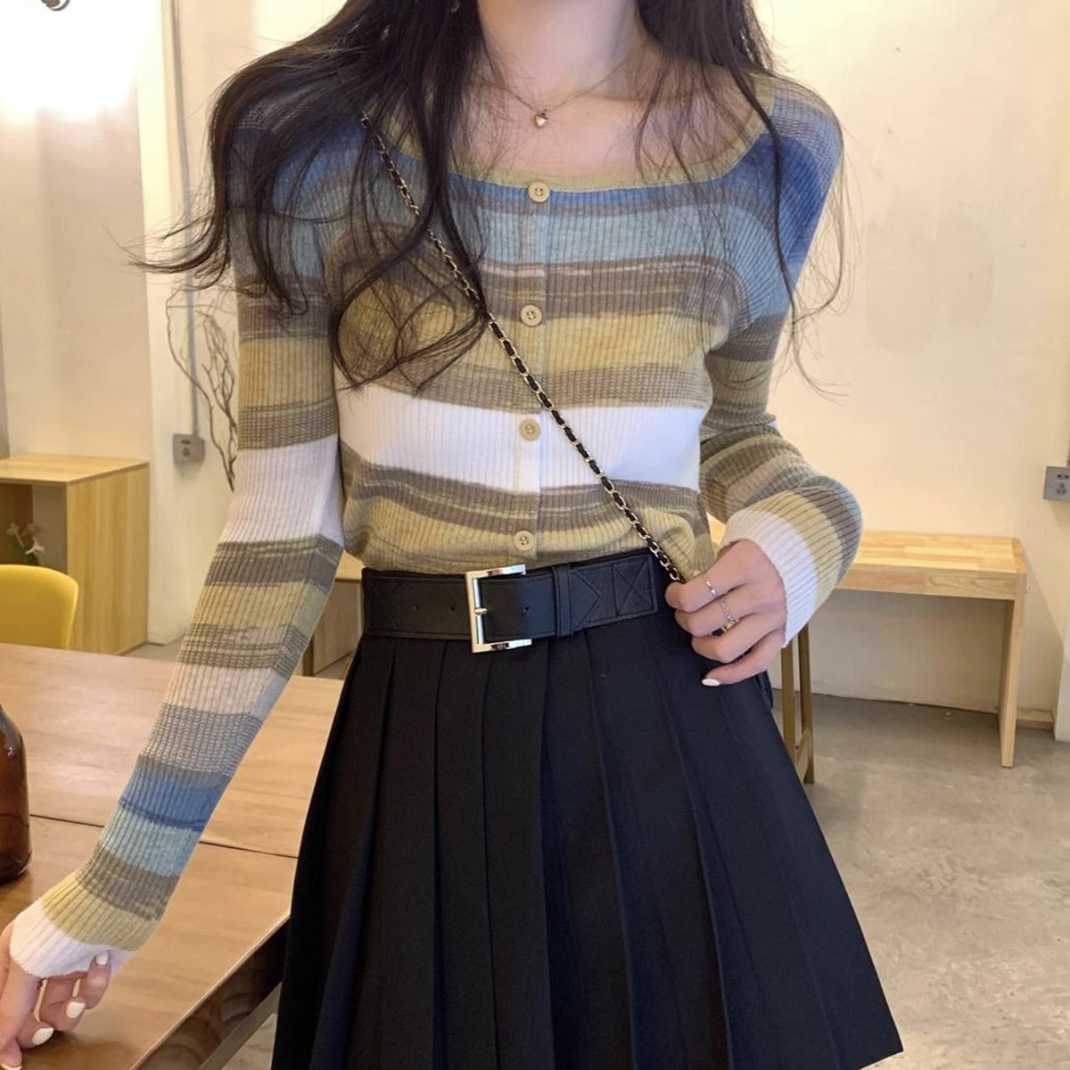 one more法式彩色条纹毛衣女2025冬季新款修身U字领针织衫上衣,女装/女士精品,毛针织衫,淘宝优惠券,粉丝福利购,淘宝优惠卷