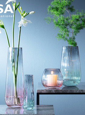 英国LSA 进口创意渐层色玻璃花瓶轻奢摆件客厅桌面插花现代简约