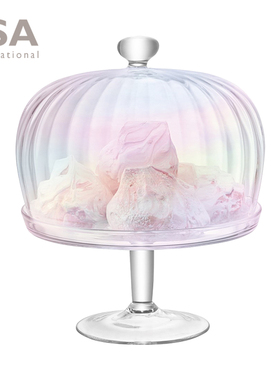进口英国LSA珍珠彩虹色高脚蛋糕托盘带盖子甜点品店台展示玻璃罩