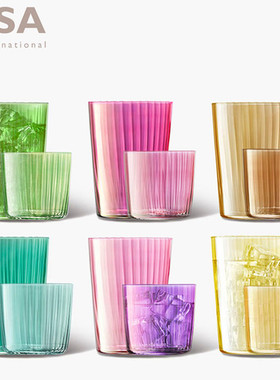 英国LSA 进口 四只手工宝石幻彩色水杯玻璃杯家用耐热果汁杯套装