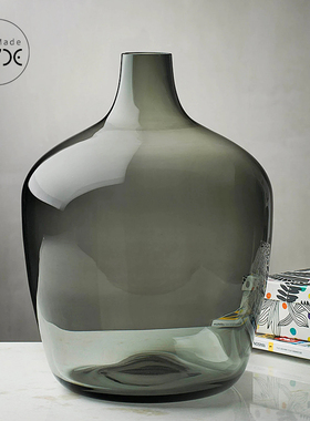 NUDE进口北欧式玻璃花瓶大号客厅落地装饰现代简约轻奢插花花器