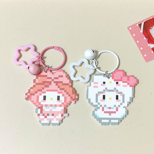 卡通猫咪像素挂件铃铛钥匙扣可爱亚克力挂饰品kt书包挂件情侣礼物