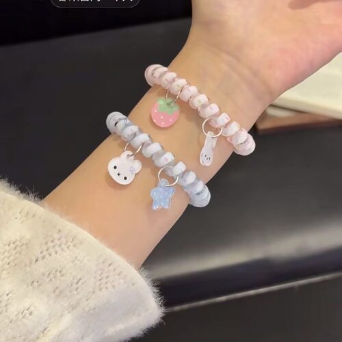 卡通电话线发圈可爱扎头发绳情侣手链甜美发饰高弹力百搭发绳儿童
