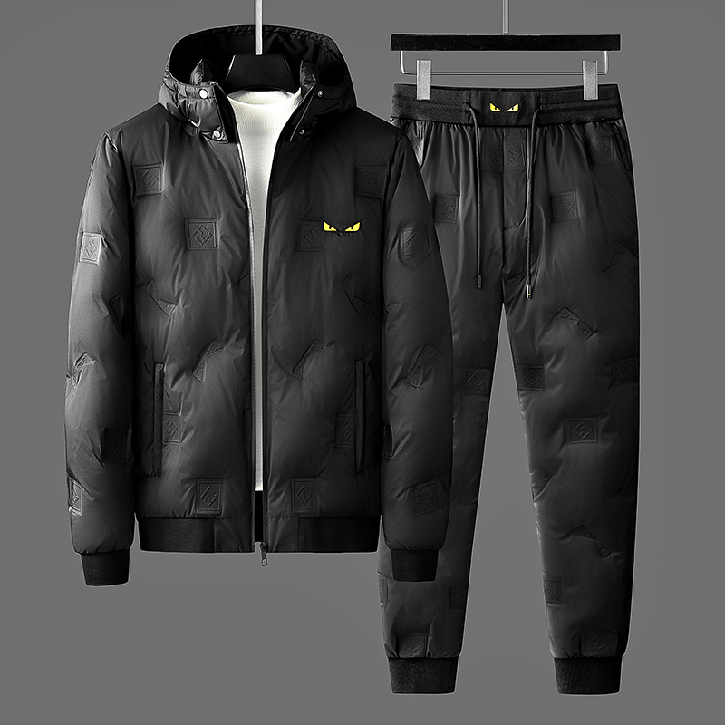 男士休闲立领可拆连帽羽绒服套装