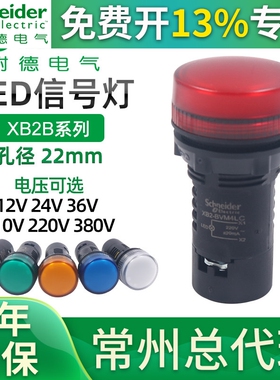 施耐德指示灯LED XB2BVB3LC 22mm电源信号灯24V红绿黄蓝AC220V