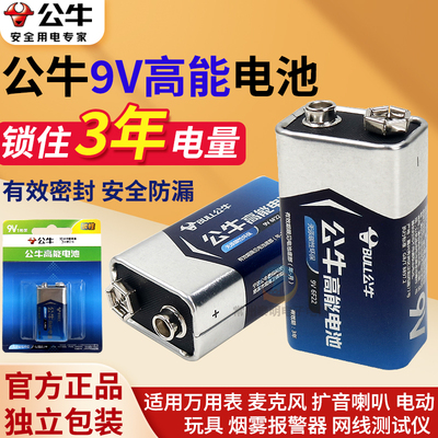 公牛6f22型9v方块数字数显万用表电池方形遥控器玩具叠层烟雾感