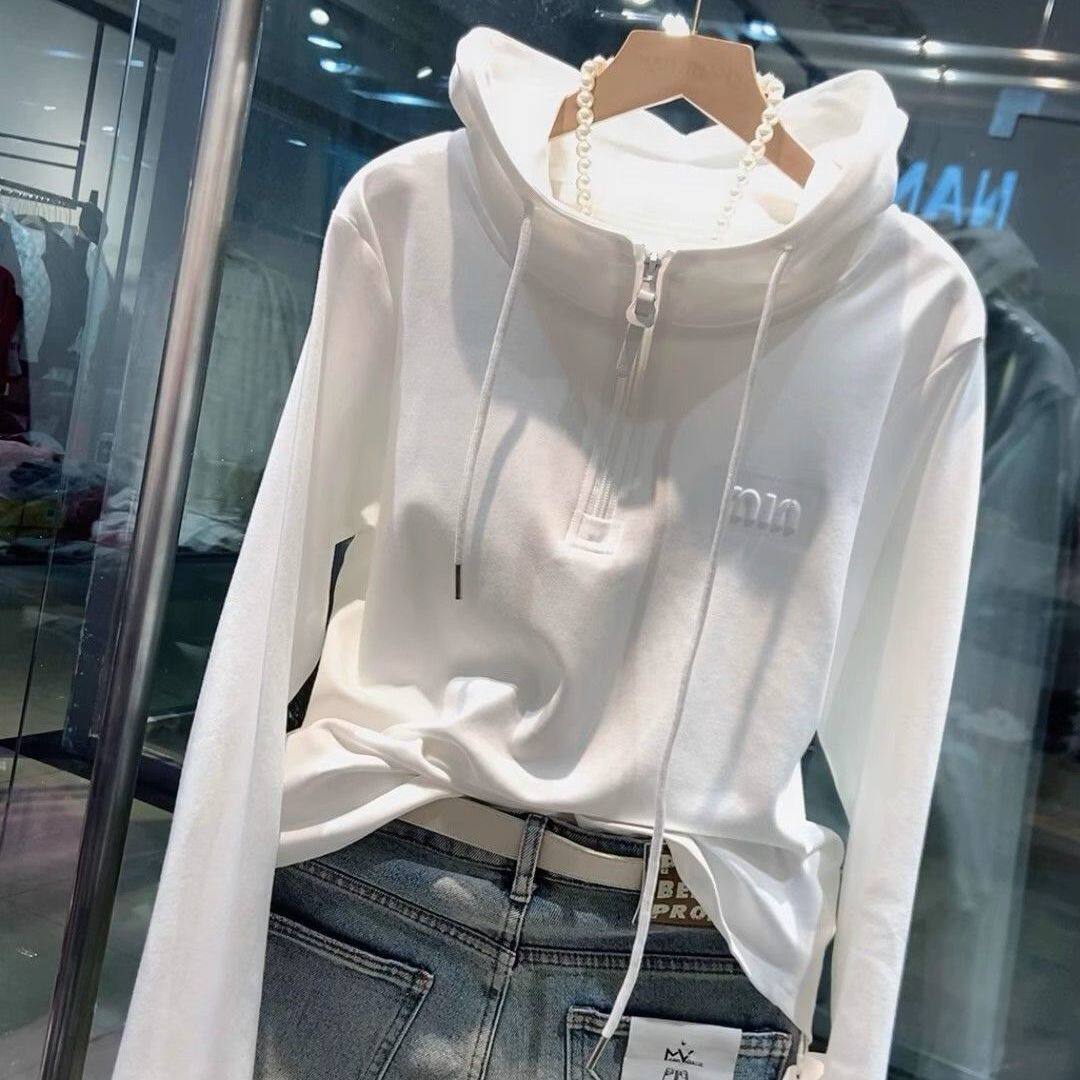 特大码2-300斤胖mm春季新款字母拼接拉链连帽长袖t恤女洋气上衣潮,女装/女士精品,T恤,淘宝优惠券,粉丝福利购,淘宝优惠卷