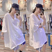 t恤女时尚 超大码 洋气休闲上衣潮 新款 纯色v领短袖 300斤胖mm夏季