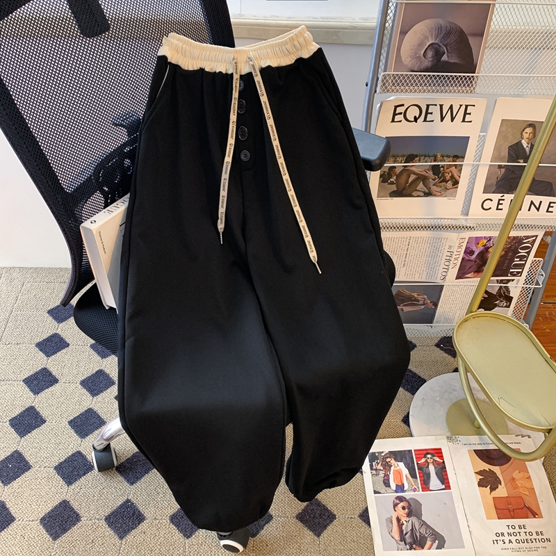 超大码2-300斤胖mm休闲裤卫裤女春秋季百搭运动裤美式宽松束脚裤