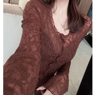 修身 赫本风时尚 显瘦蕾丝衫 女秋季 减龄上衣潮 胖m2 薄款 300斤特大码