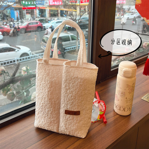 春季新品泡泡纱双口袋手提杯套