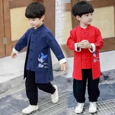 Chinese Traditional Outfit For Kids Boys Long Sleeve Embroid