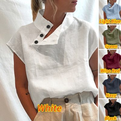 Pullover women's short sleeved shirt linen casual la