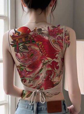 红色锦鲤后背满背大图上新网红款纹身贴纸男女同款女神防水持久潮