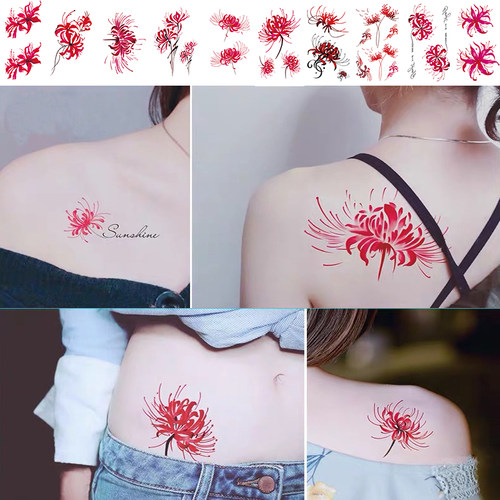 一份30张小图彼岸花纹身贴持久手臂锁骨脚踝