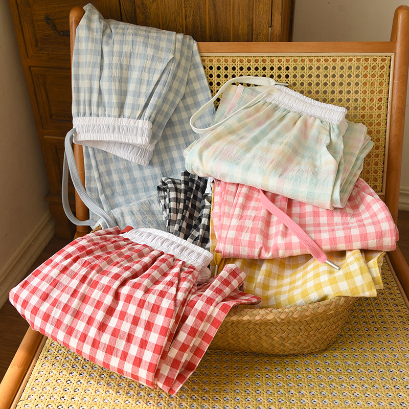 2025新款睡裤女学生甜美纯棉水洗棉布日系格子家居裤可外穿长裤