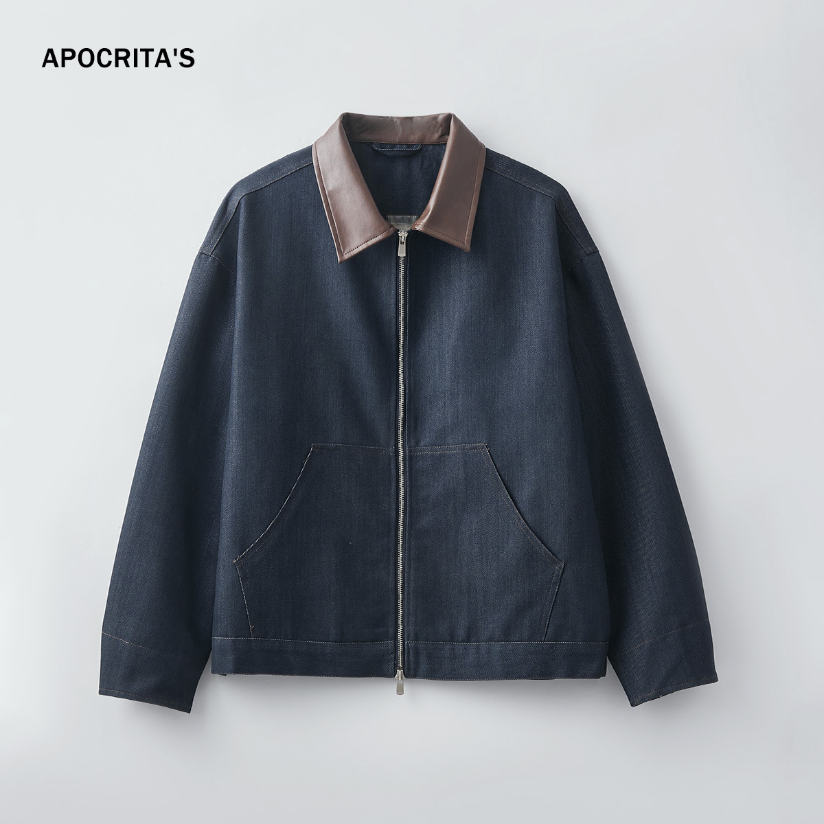 APO男装|青年男士外套秋冬季莱赛尔宽松潮流撞色拼接PU领夹克上衣