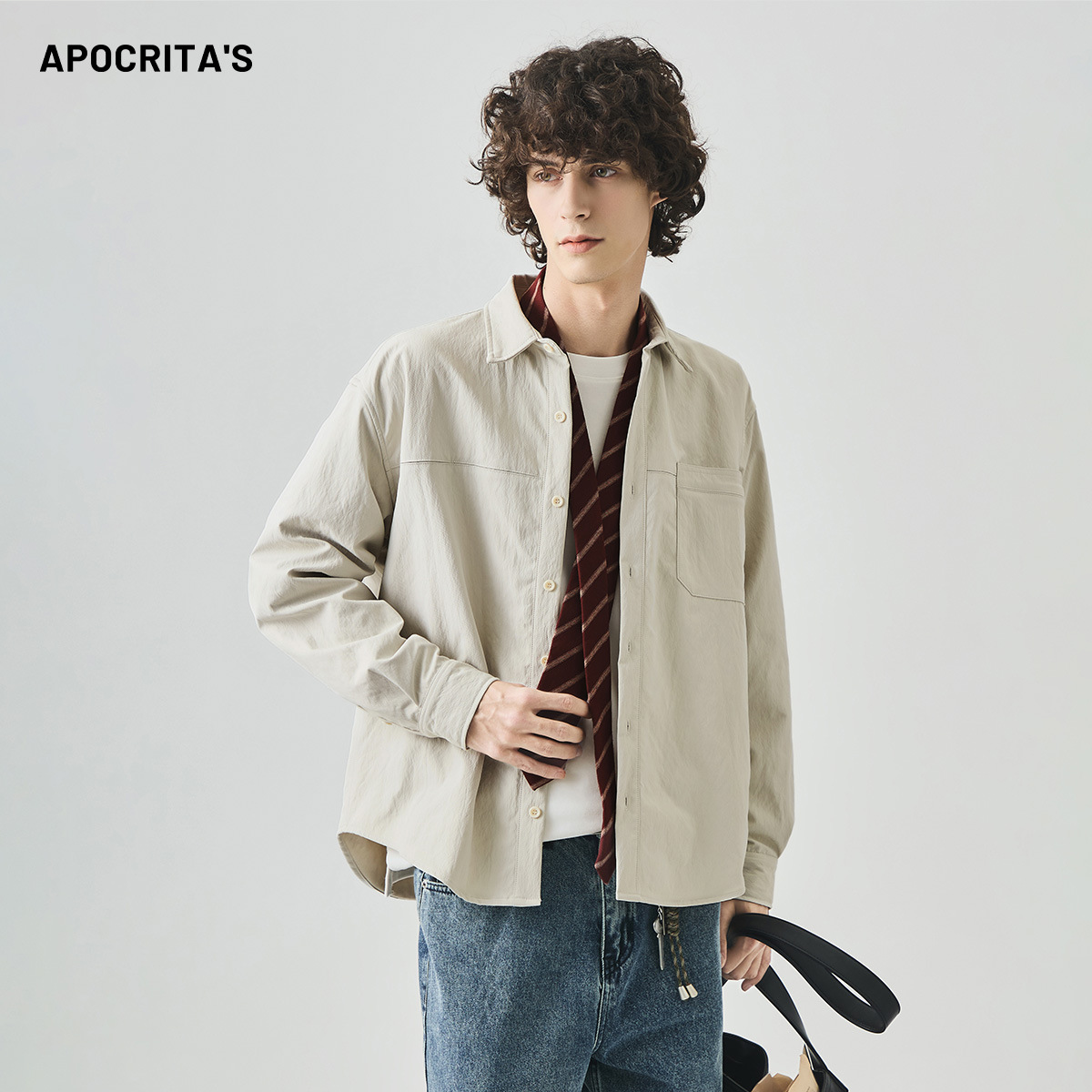 APO男装|青年秋季男士长袖衬衫高级感痞帅宽松休闲松弛感衬衣上衣