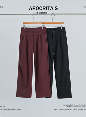 APO男装|2025新款休闲裤子男士秋冬季高级感宽松直筒潮流红色长裤