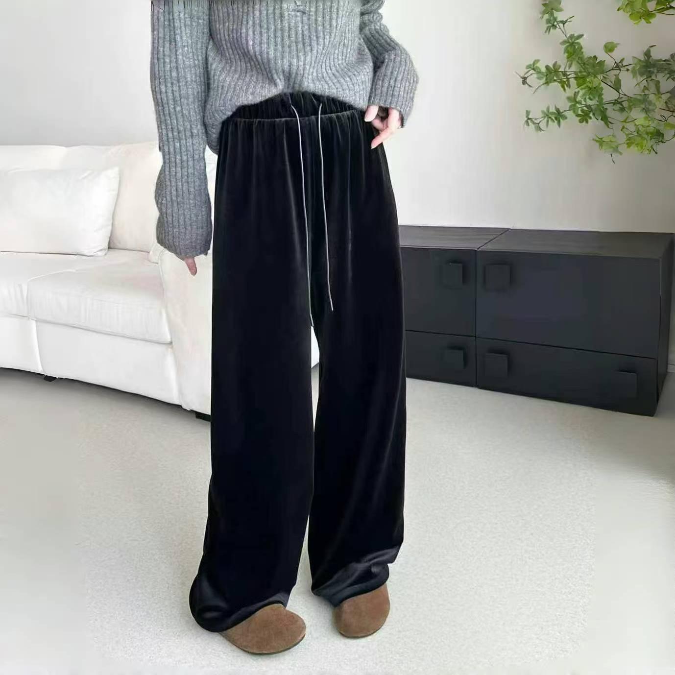 秋季新款垂坠高级感金丝绒休闲裤