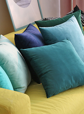 纯色天鹅绒简约蓝色靠枕毛绒沙发绿大靠垫床上抱枕腰靠背垫套含芯
