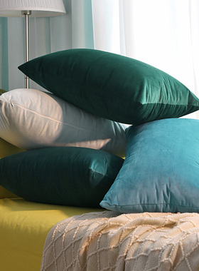 长方形纯色抱枕蓝色毛绒靠垫沙发靠背天鹅绒靠枕床头抱枕套色靠枕