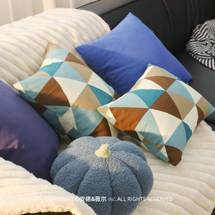 简约蓝色组合抱枕套客厅沙发卧室靠枕套飘窗床上纯棉印花含芯靠垫