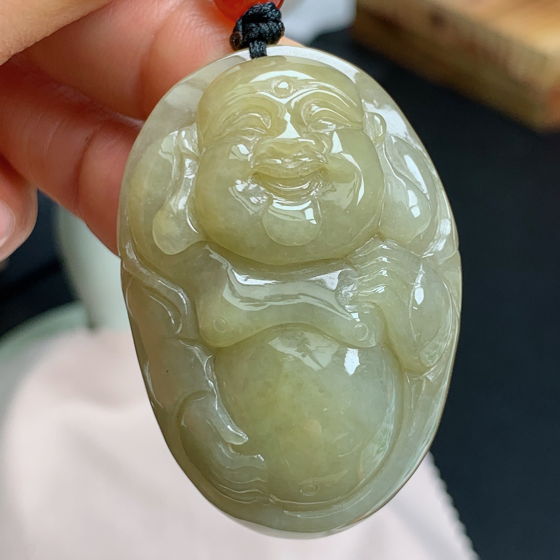 缅甸天然翡翠a货玉石观音佛手镯芯 冰润黄翡佛公布袋佛挂件吊坠