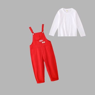 儿童童真时代背带裤演出服春秋啦啦队毕业拍照彩色背带长裤套装