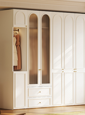 国补法式复古衣柜家用卧室小户型成品实木柜子奶油风儿童大衣橱柜