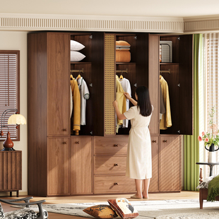 国家补贴中古风实木衣柜2026新款 家用卧室大容量藤编门衣橱柜 爆款