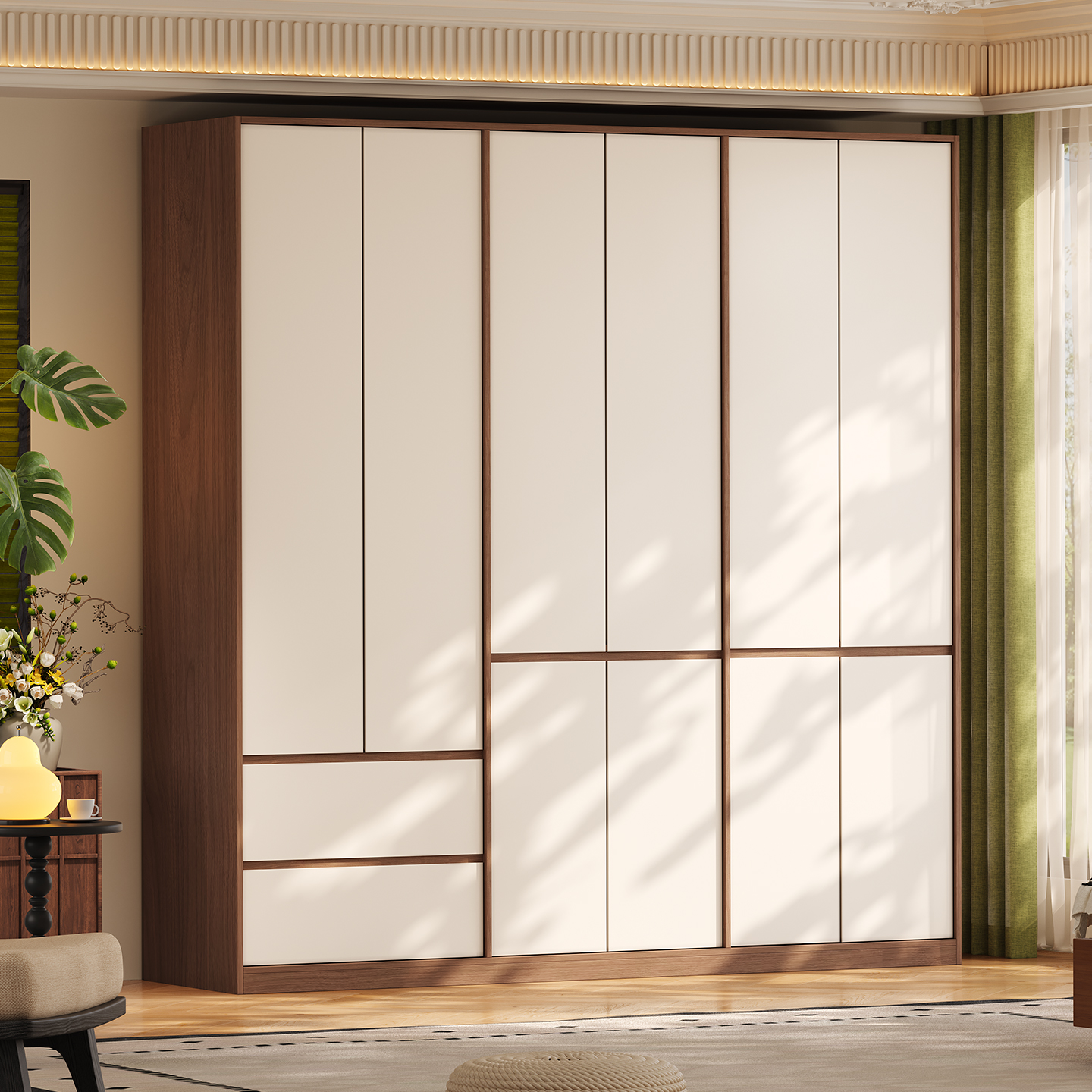 复古风实木橡木衣柜定制分段式