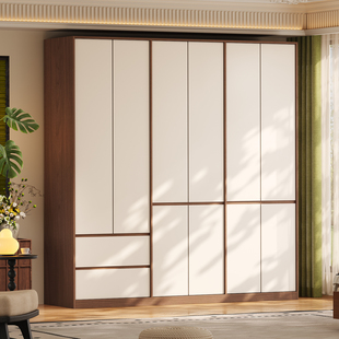 国补中古风实木橡木衣柜家用卧室定制小户型分段式 免拉手收纳衣橱