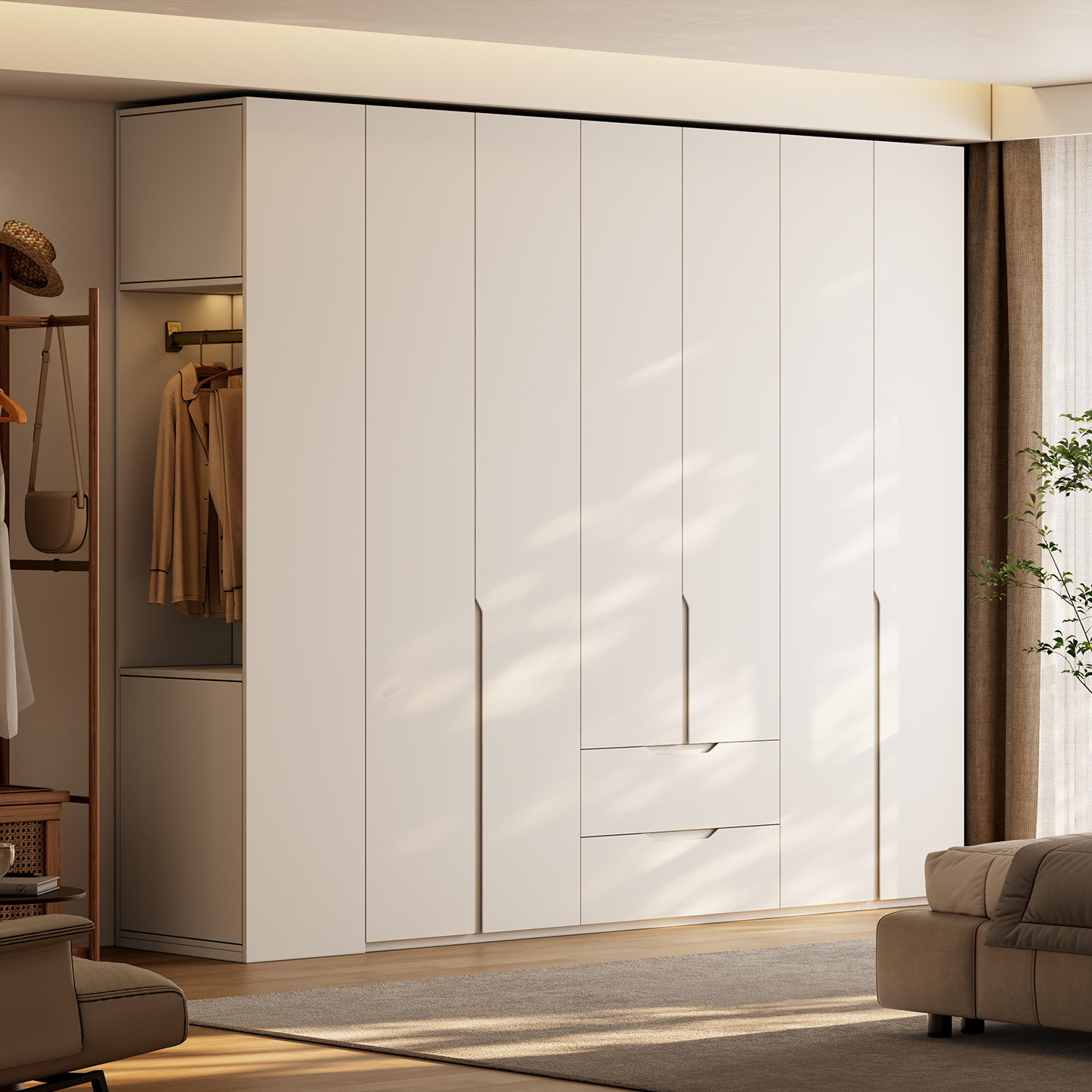 国补定制全实木橡木衣柜家用卧室奶油风分段式免拉手储物柜大衣橱,住宅家具,自由组合衣柜,淘宝优惠券,粉丝福利购,淘宝优惠卷