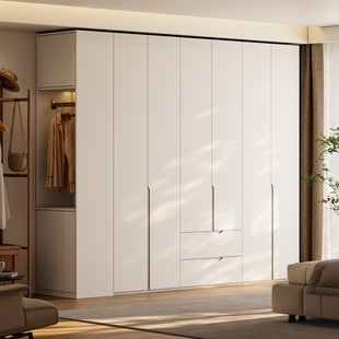 国补定制全实木橡木衣柜家用卧室奶油风分段式 免拉手储物柜大衣橱