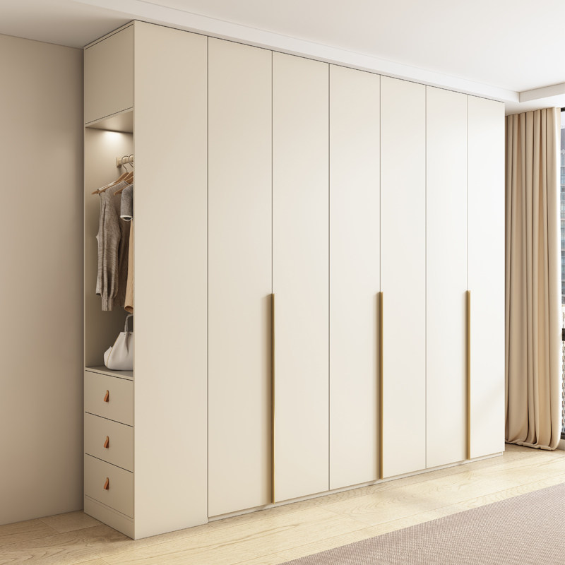 衣柜家用卧室实木小户型现代简约极简奶油风六门柜子到顶衣橱定制
