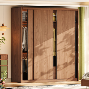 国补中古风全实木推拉门衣柜家用卧室小户型储物定制收纳衣橱柜子