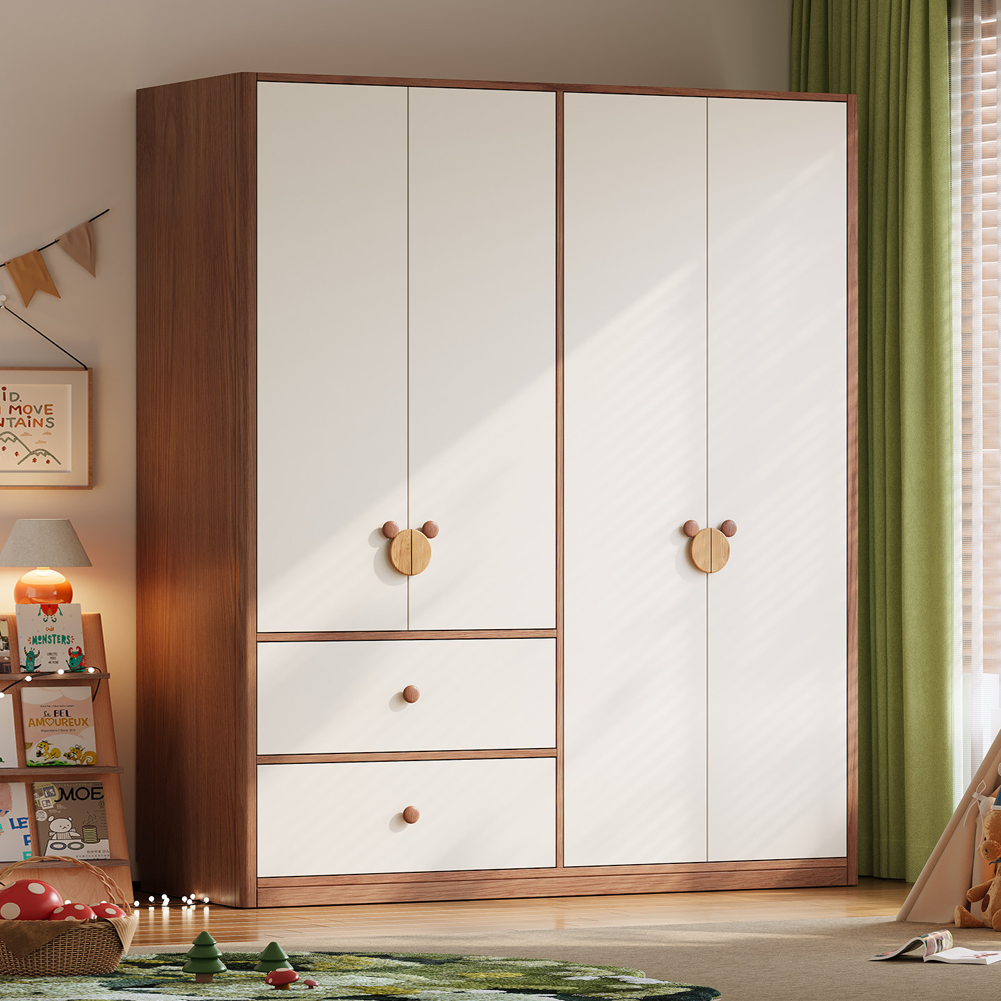 国补新款全实木儿童衣柜组合中古风定制男孩女孩小户型收纳衣橱,住宅家具,儿童衣柜,淘宝优惠券,粉丝福利购,淘宝优惠卷