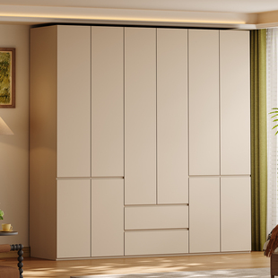 国补奶油风全实木衣柜小户型家用组合一体衣帽间橡木分段式 衣橱