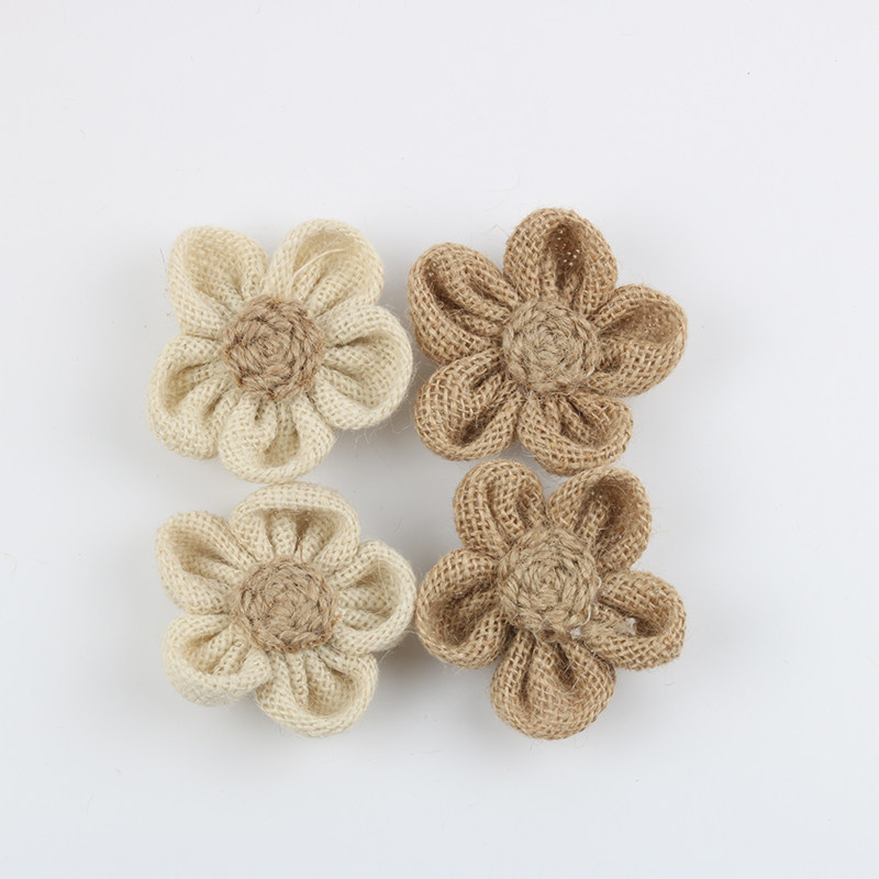 幼儿园手工diy装饰工艺粗麻布花朵彩色黄麻绳花 麻编装饰花