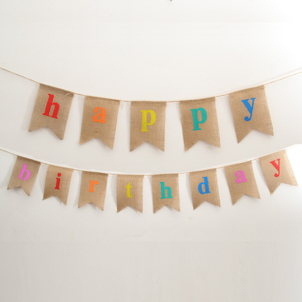 麻布燕尾拉旗 圣诞彩旗 三角形拉花 生日派对拉旗Happy birthday