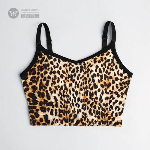 欧美豹纹美背健身文胸｜固定杯+
