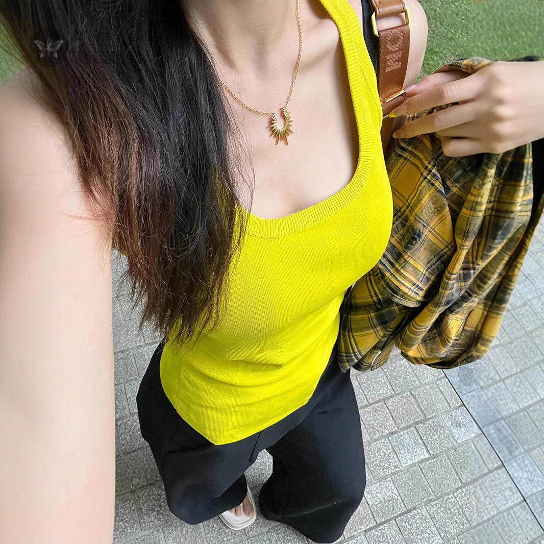 黄色美式吊带背心女夏季2026新款辣妹紧身内搭遮副乳外穿修身上衣