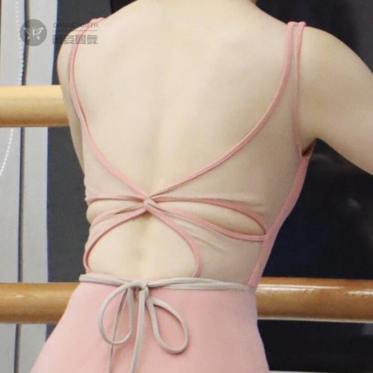 后背芭蕾风方圆领连体练功服紧身