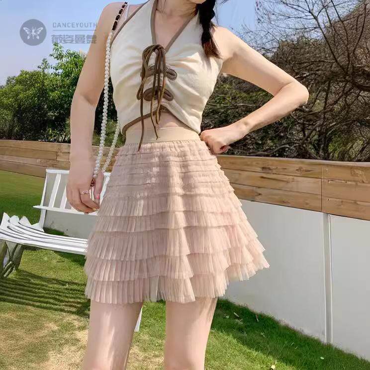 2025春款高腰显瘦网纱蛋糕半身裙