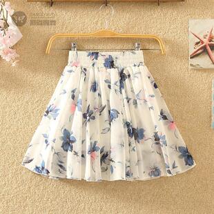 裙子女学生韩版 雪纺短裙松紧腰半身裙夏装 小清新A字裙夏 女装 夏季